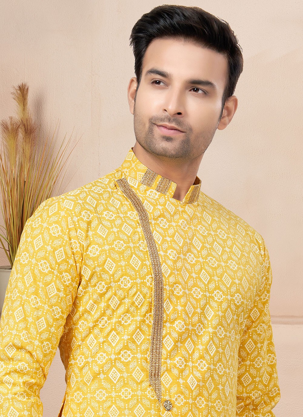 Lace Cotton Yellow Indo Western - M6224