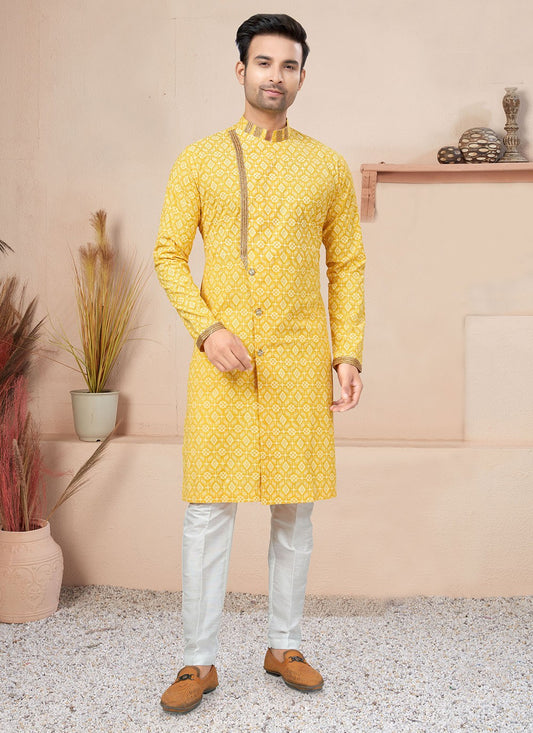 Lace Cotton Yellow Indo Western - M6224