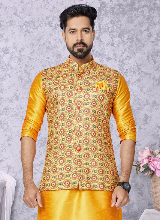 Digital Print Cotton Yellow Nehru Jackets - M7404