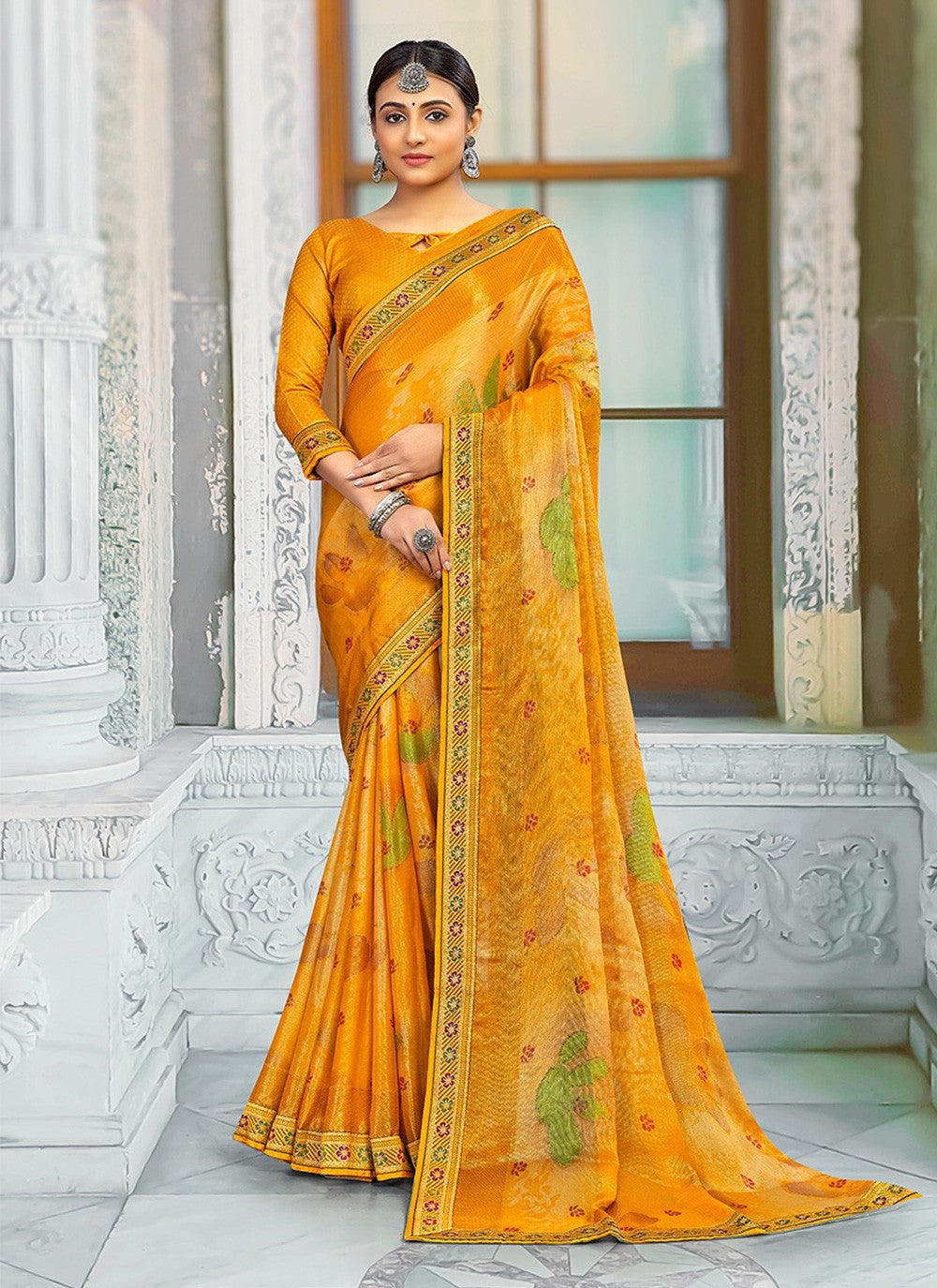 Classic Printed Brasso Saree - S3205