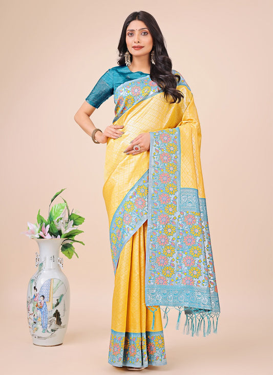 Woven Silk Yellow Contemporary Saree S15163