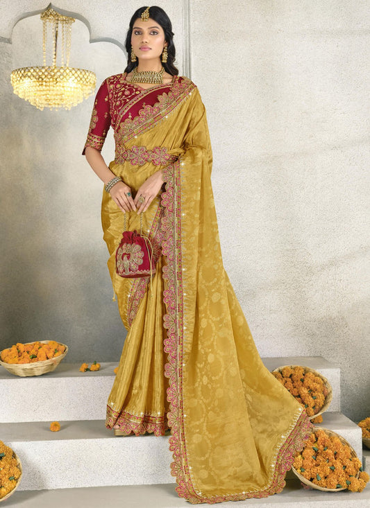 Border Work Silk Yellow Contemporary Saree S15555