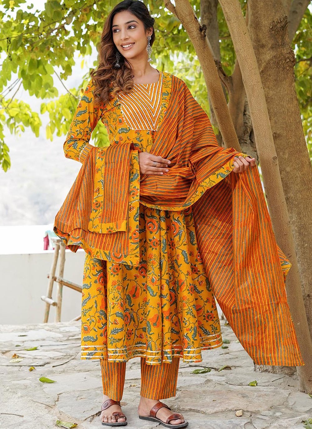Salwar Suit Floral Printed Yellow Cotton T5208