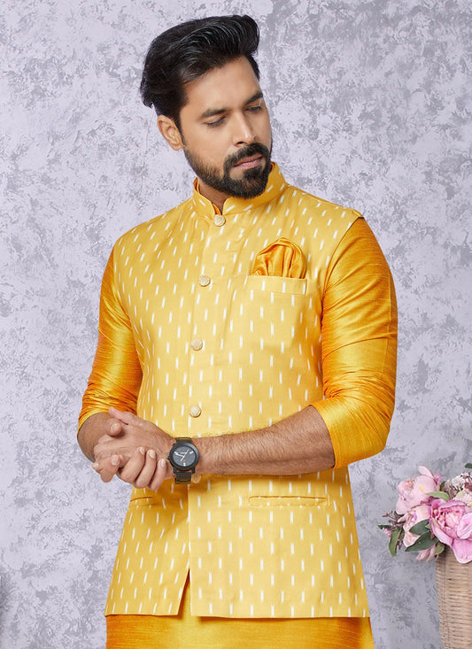 Digital Print Cotton Yellow Nehru Jackets - M7406