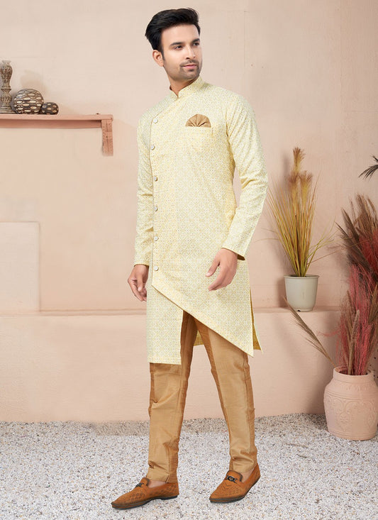 Fancy Work Cotton Yellow Indo Western - M6211