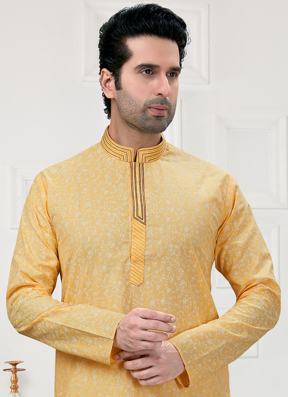 Printed Cotton Yellow Kurta Pyjama - M3161