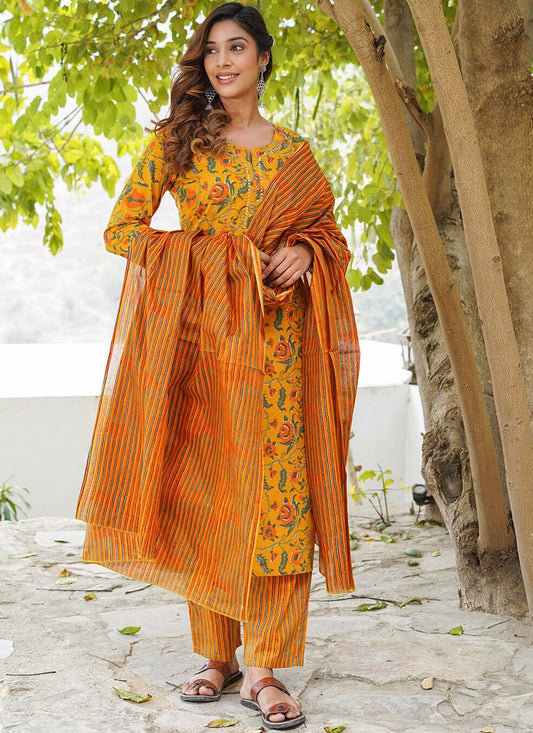 Salwar Suit Printed Yellow Cotton T5377