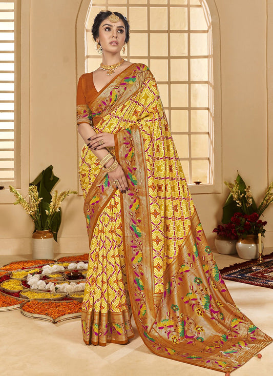 Border Work Cotton Silk Yellow Classic Saree S15292