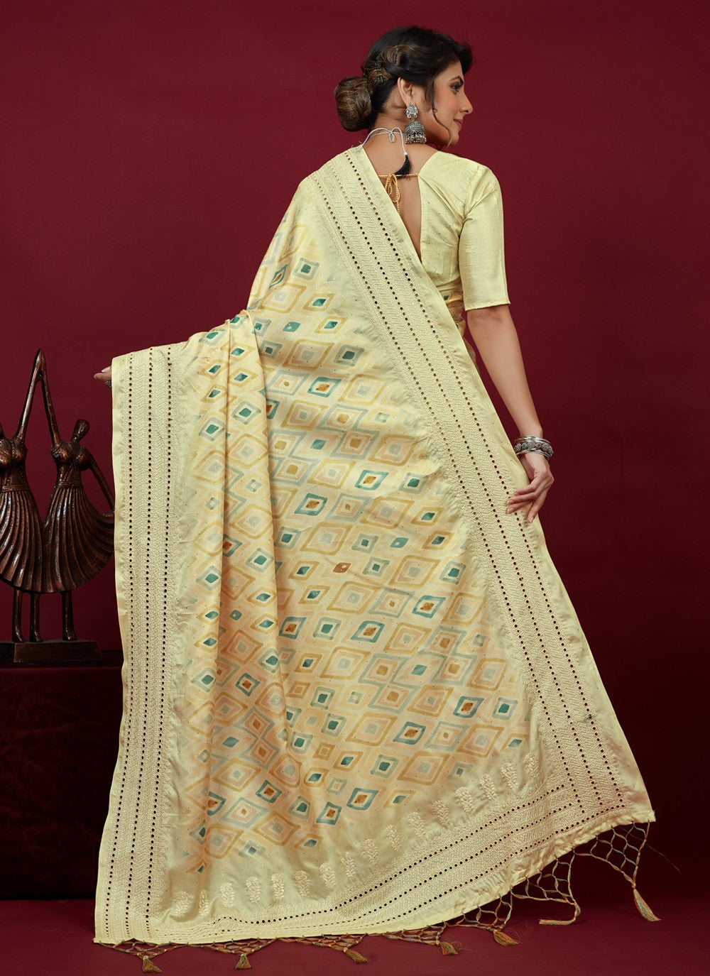 Classic Chikankari Work Cotton Silk Saree - S3614