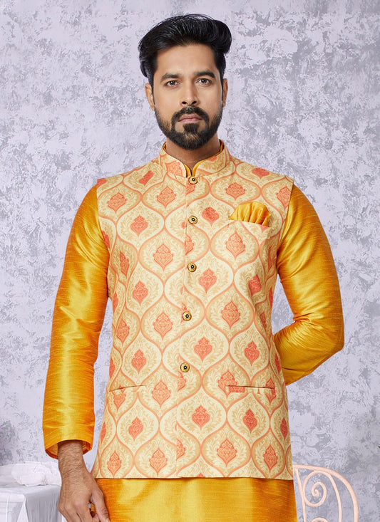 Digital Print Cotton Yellow Nehru Jackets - M7400