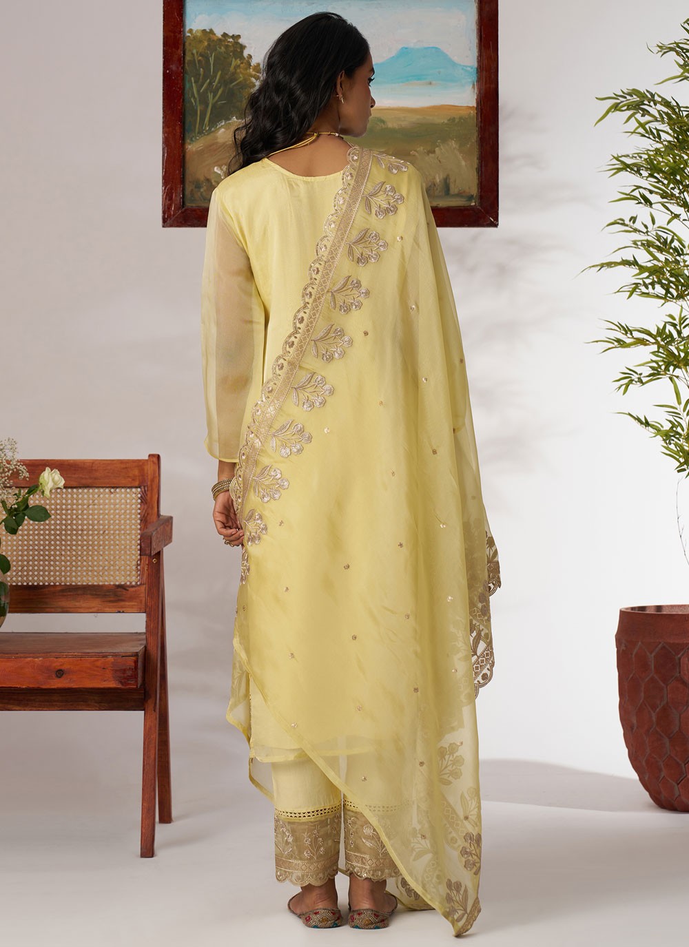 Salwar Suit Beads Yellow Organza T5910