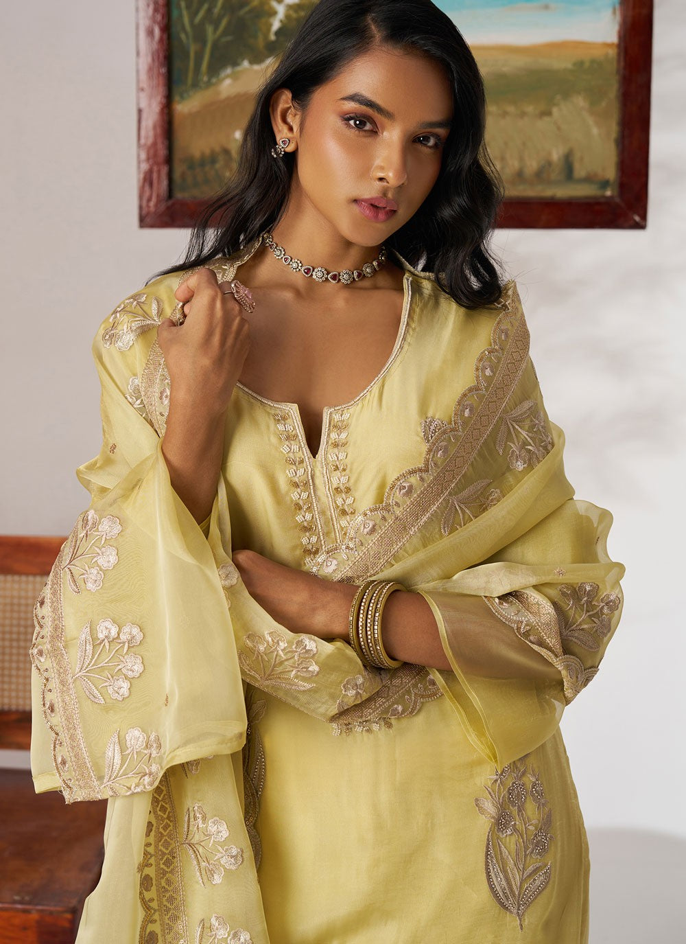 Salwar Suit Beads Yellow Organza T5910
