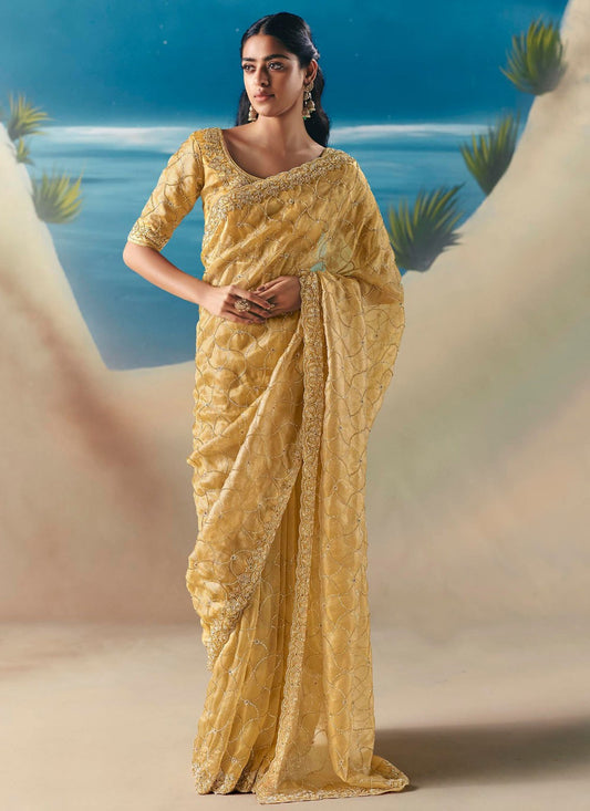 Yellow Fancy Fabric Contemporary Saree Embroidered, Sequins S20197
