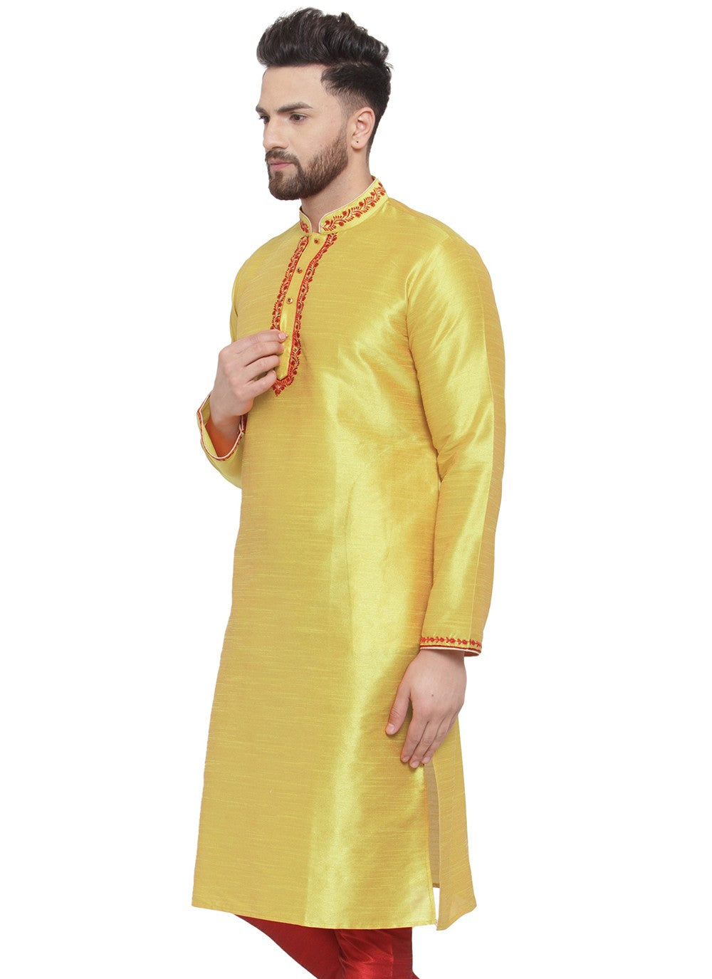 Embroidered Dupion Silk Yellow Kurta - M7324