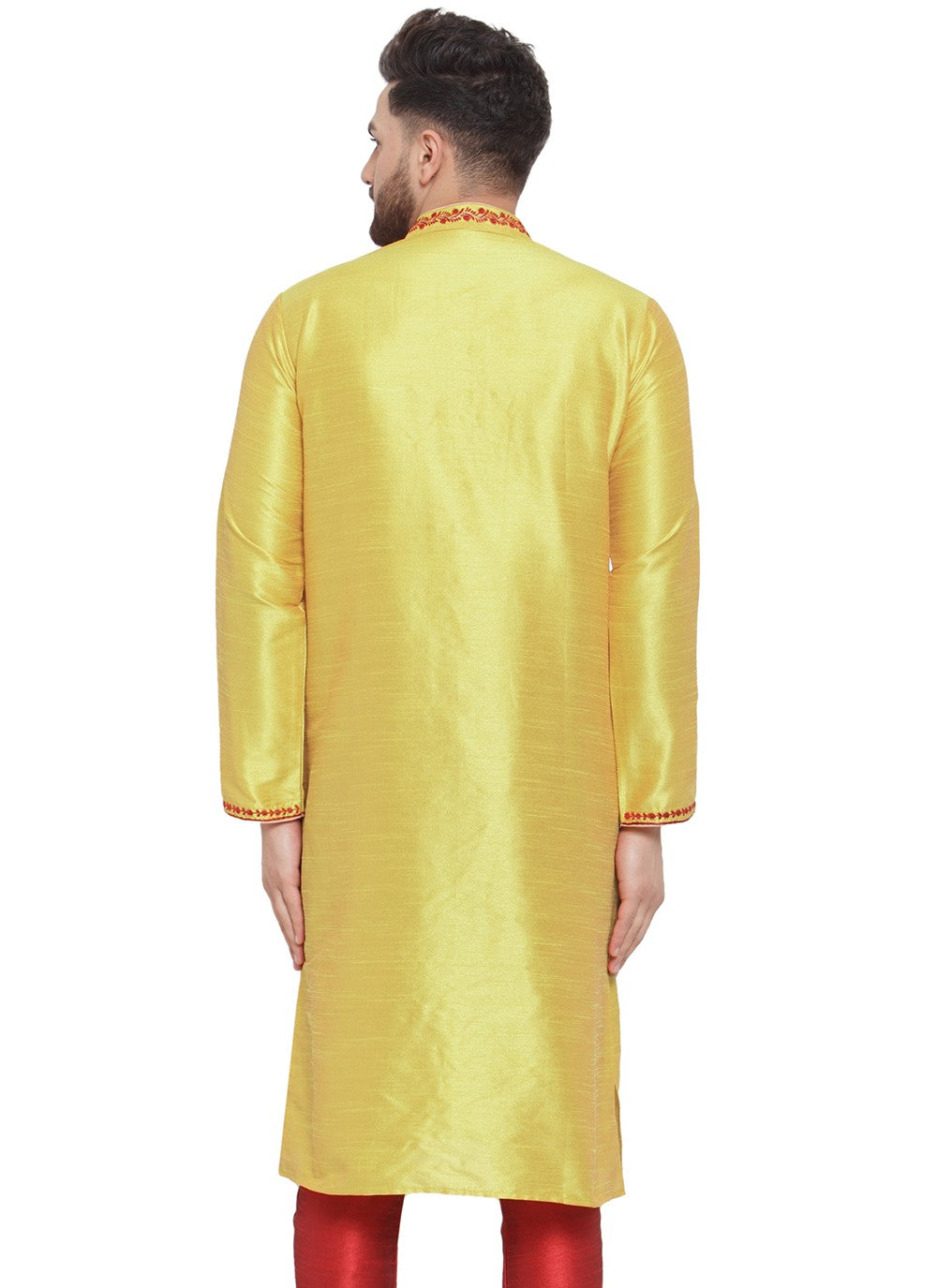 Embroidered Dupion Silk Yellow Kurta - M7324