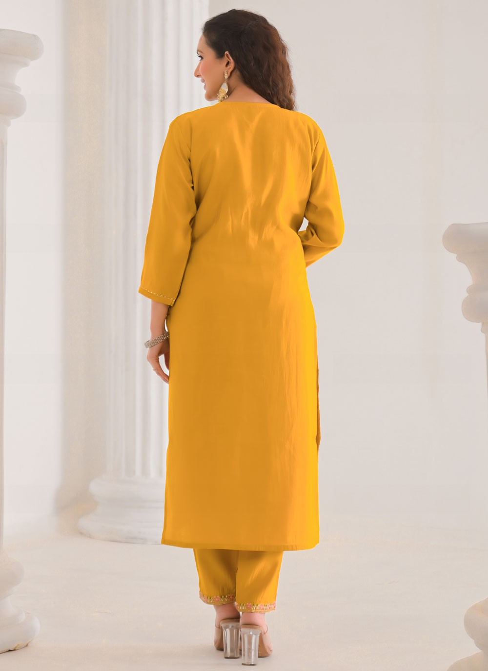 Embroidered Chanderi Yellow Salwar Suit T6156