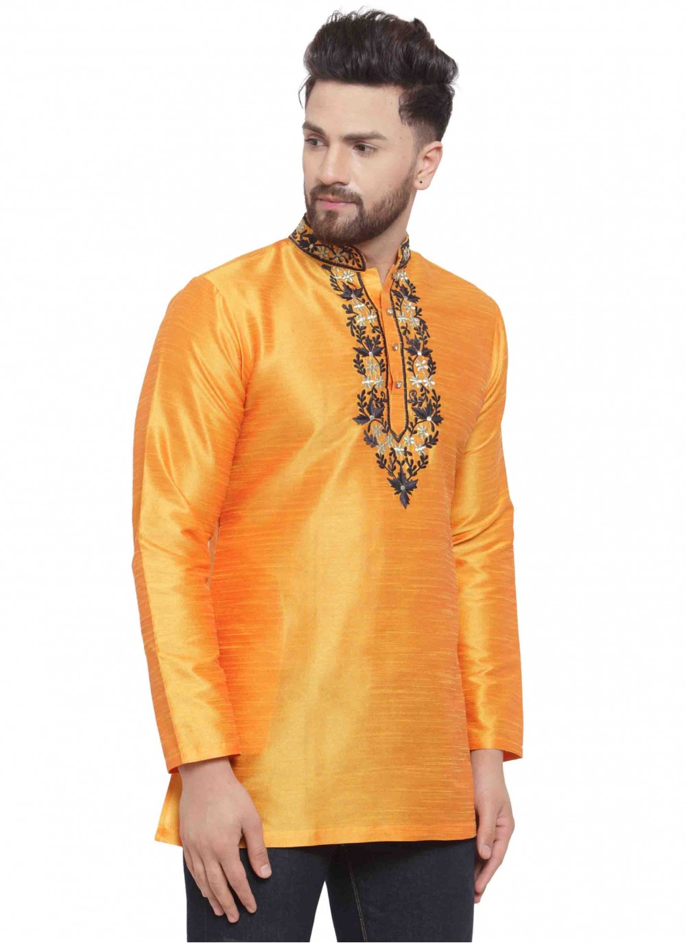 Embroidered Art Dupion Silk Yellow Kurta - M1697