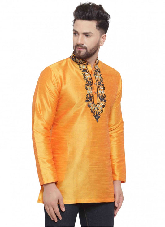 Embroidered Art Dupion Silk Yellow Kurta - M1697