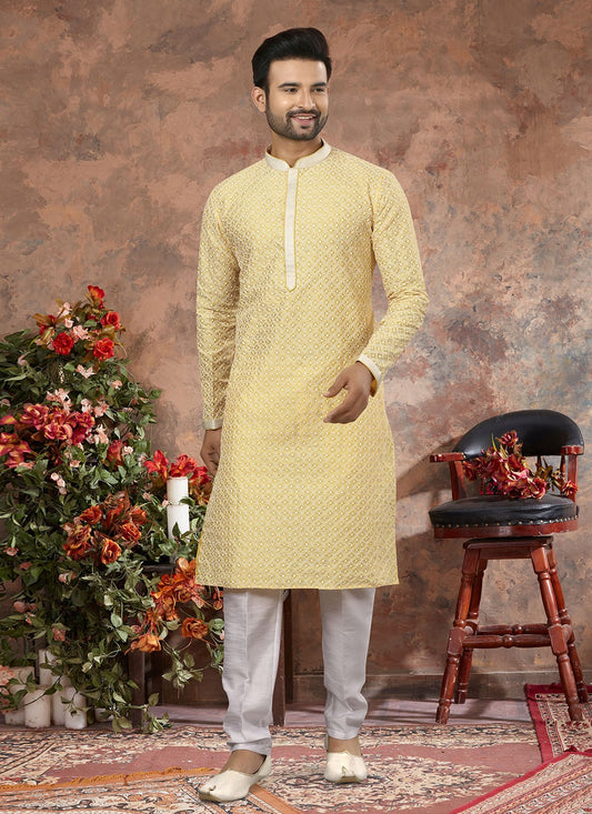 Embroidered Lucknowi Yellow Kurta - M5632