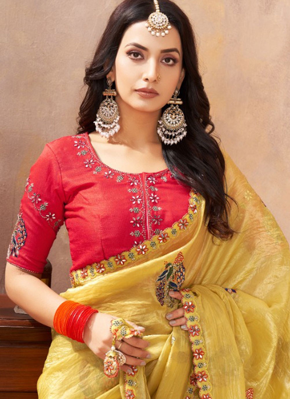 Trendy Saree Border Work Yellow Silk Saree S13398