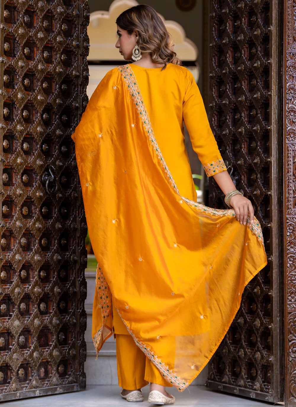 Pant Style Suit Embroidered, Zari Yellow T6927