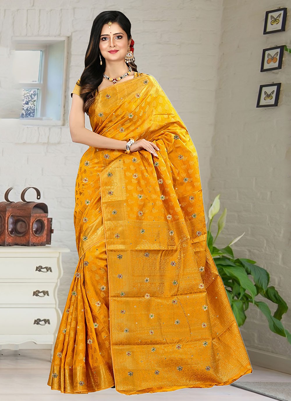 Classic Embroidered Kanjivaram Silk Saree - S6250