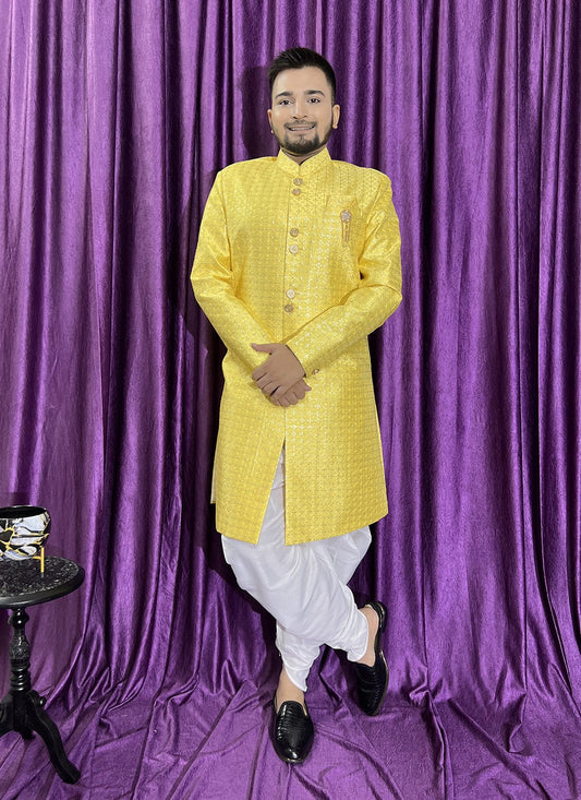 Embroidered Silk Yellow Indo Western - M5700