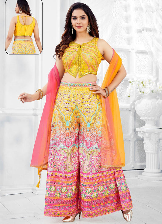 Salwar Suit Embroidered Yellow Silk T5686
