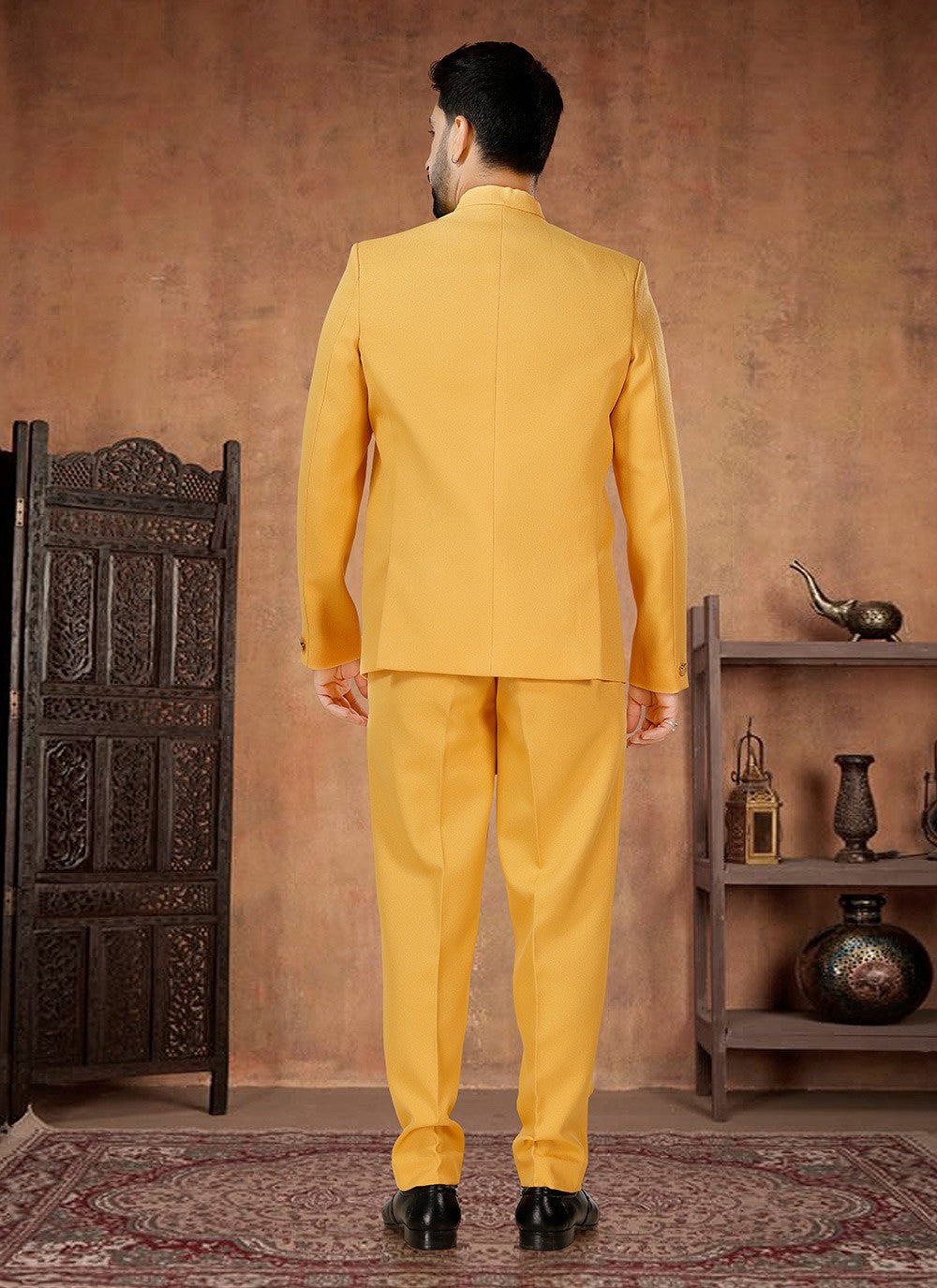 Buttons Rayon Yellow Jodhpuri Suit - M7072