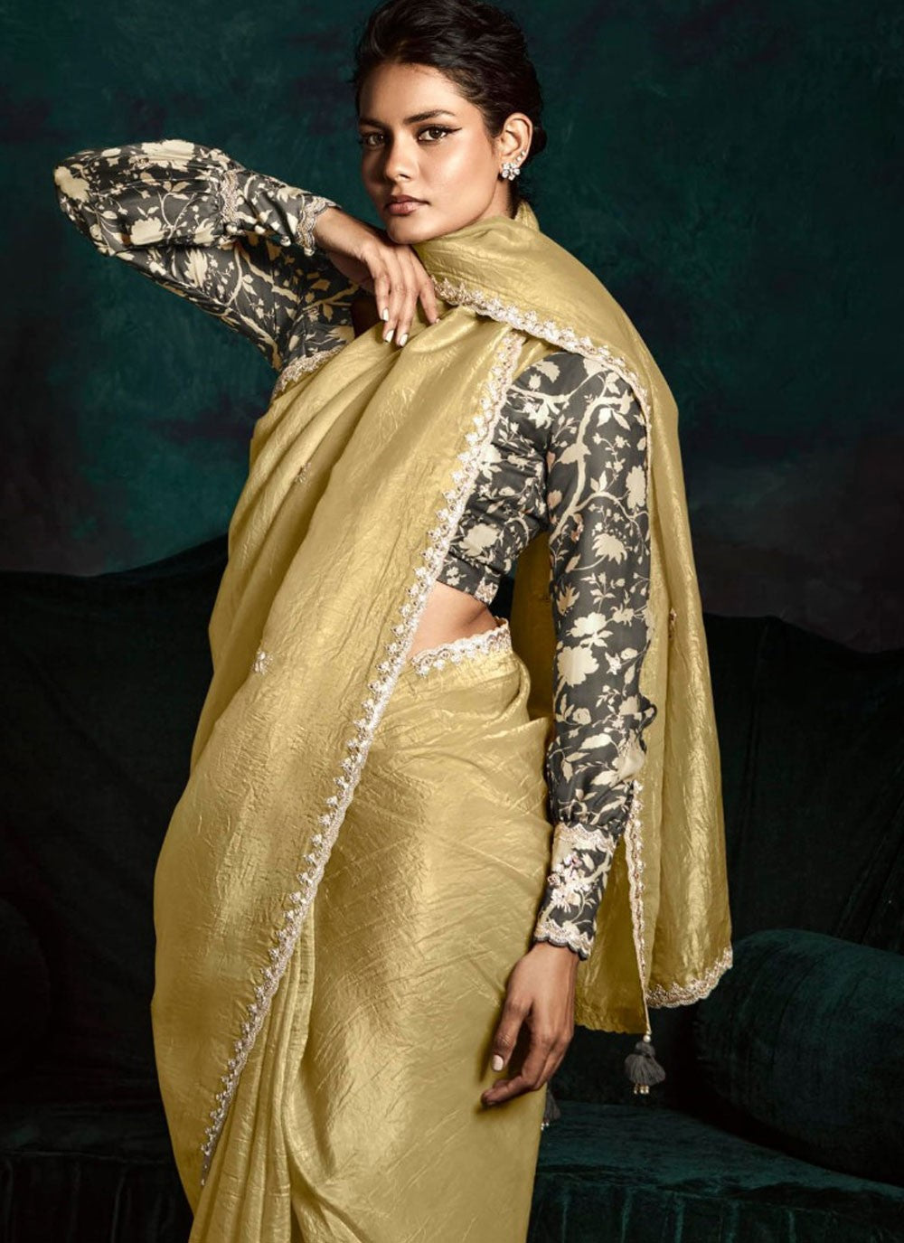 Yellow Fancy Fabric Designer Saree Embroidered, Zari S15763