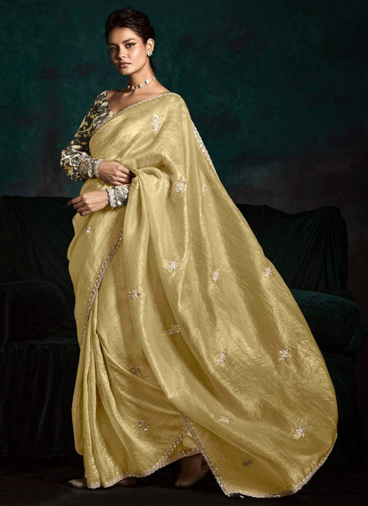 Yellow Fancy Fabric Designer Saree Embroidered, Zari S15763