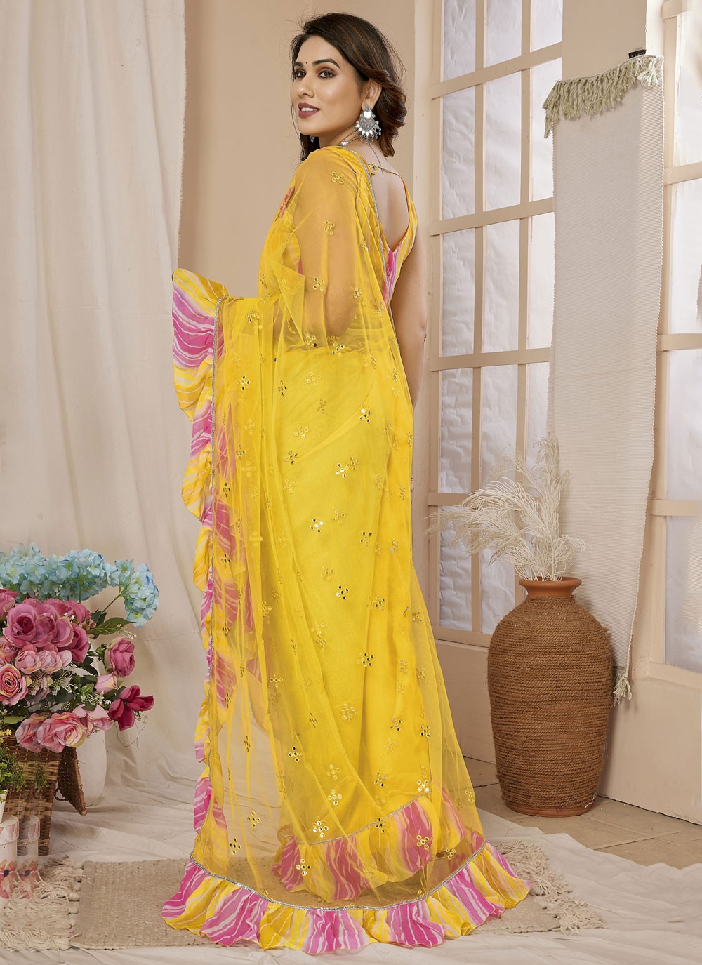 Classic Border Work Net Saree - S7540
