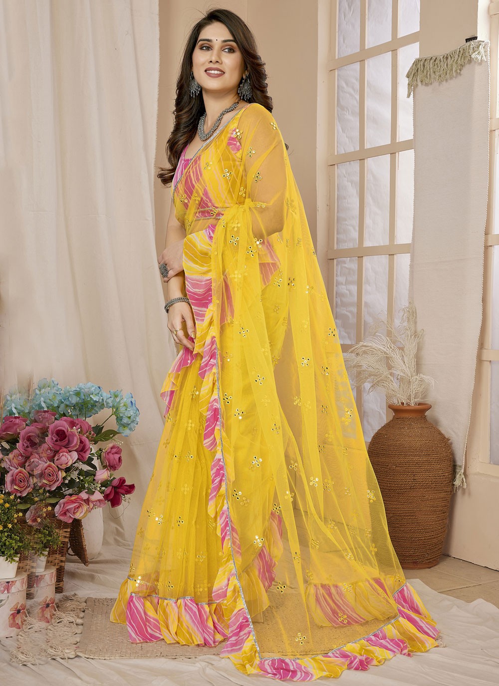 Classic Border Work Net Saree - S7540