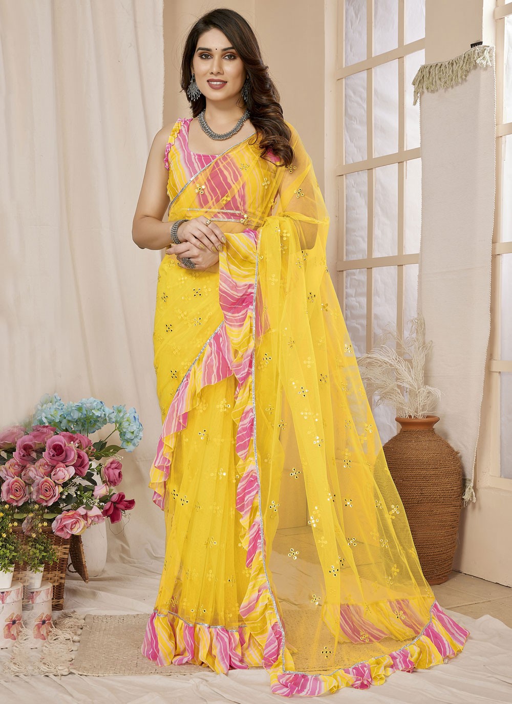 Classic Border Work Net Saree - S7540