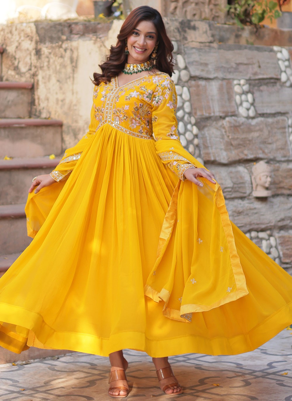 Embroidered Faux Georgette Gown - G1944