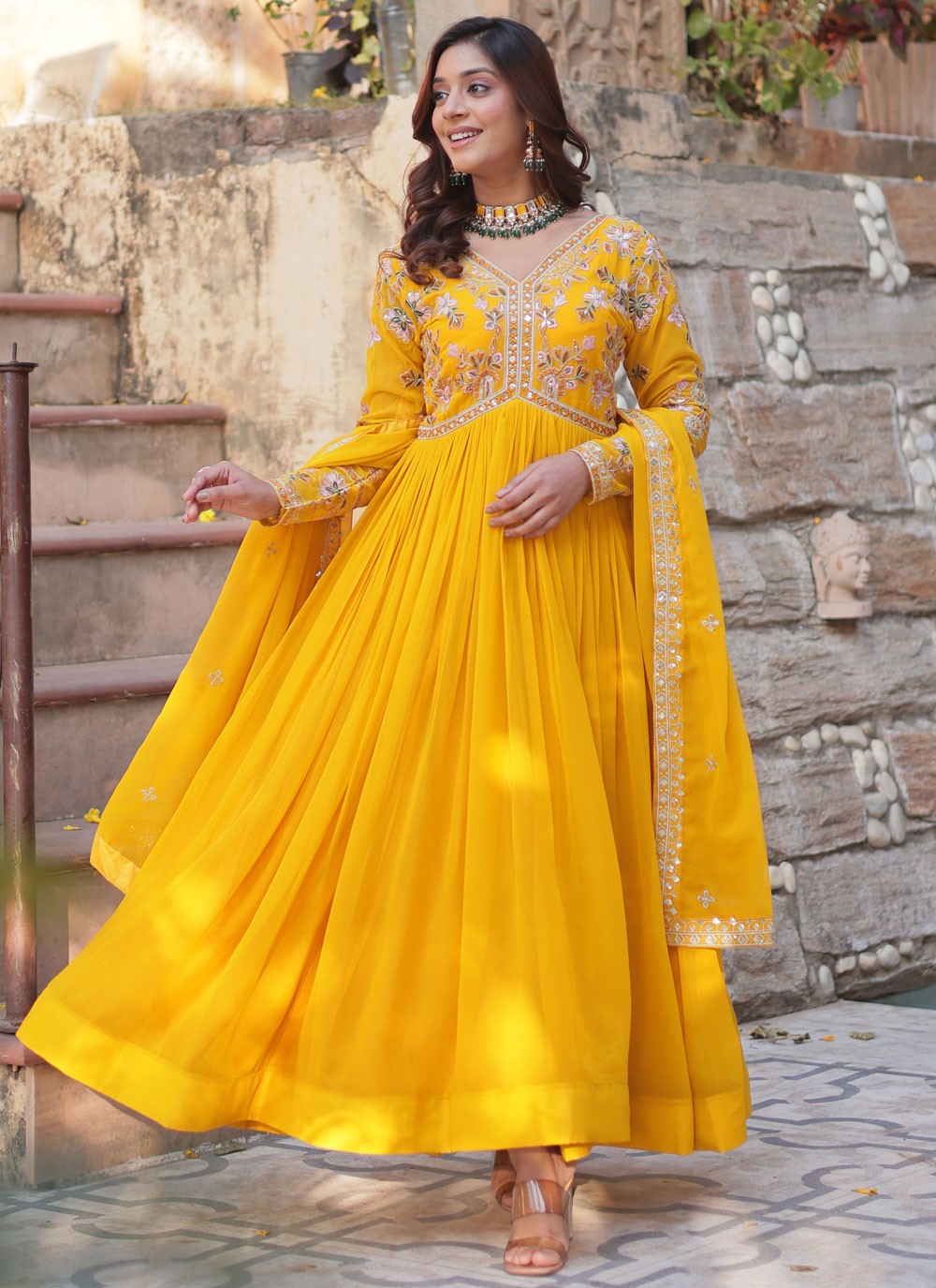 Embroidered Faux Georgette Gown - G1944