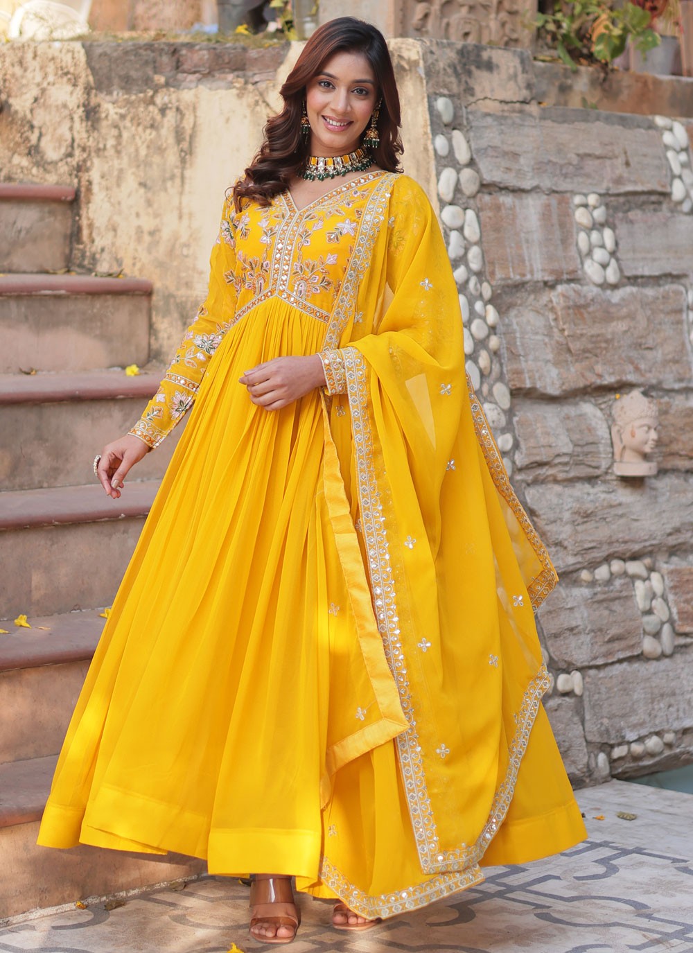 Embroidered Faux Georgette Gown - G1944