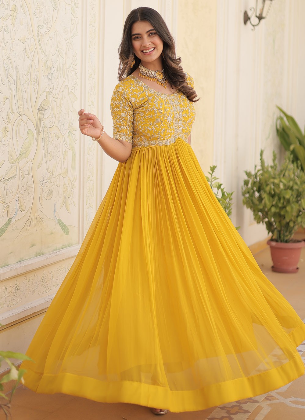 Gown Embroidered Faux Georgette - S6241