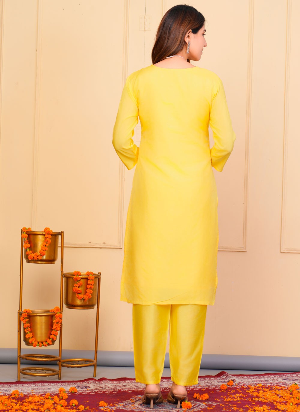 Salwar Suit Embroidered Yellow Jacquard T5137