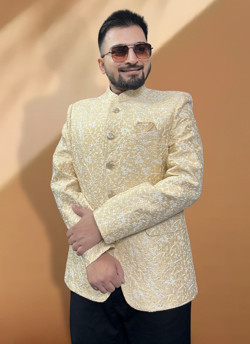 Resham Thread Work Silk Yellow Coats & Blazers - M5571