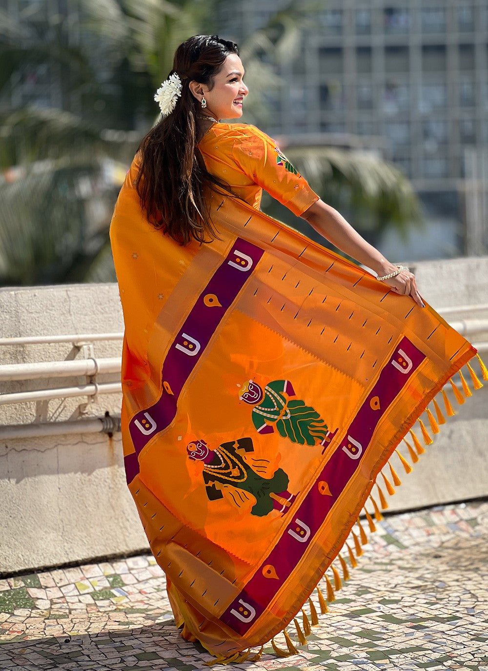 Trendy Saree Woven Yellow Silk S12613
