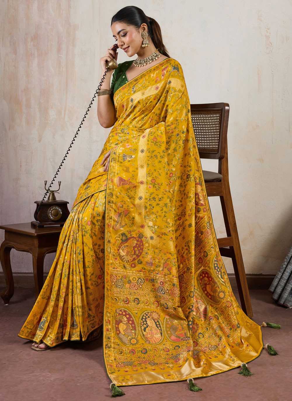 Yellow Silk Traditional Saree Weaving Zari S19977