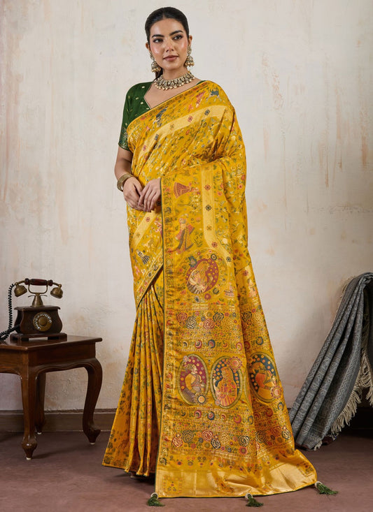 Yellow Silk Traditional Saree Weaving Zari S19977