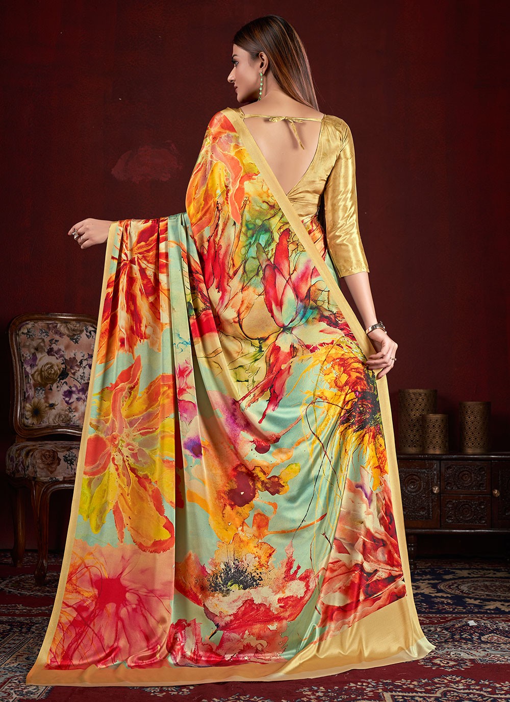 Classic Digital Print Crepe Silk Saree - S7015