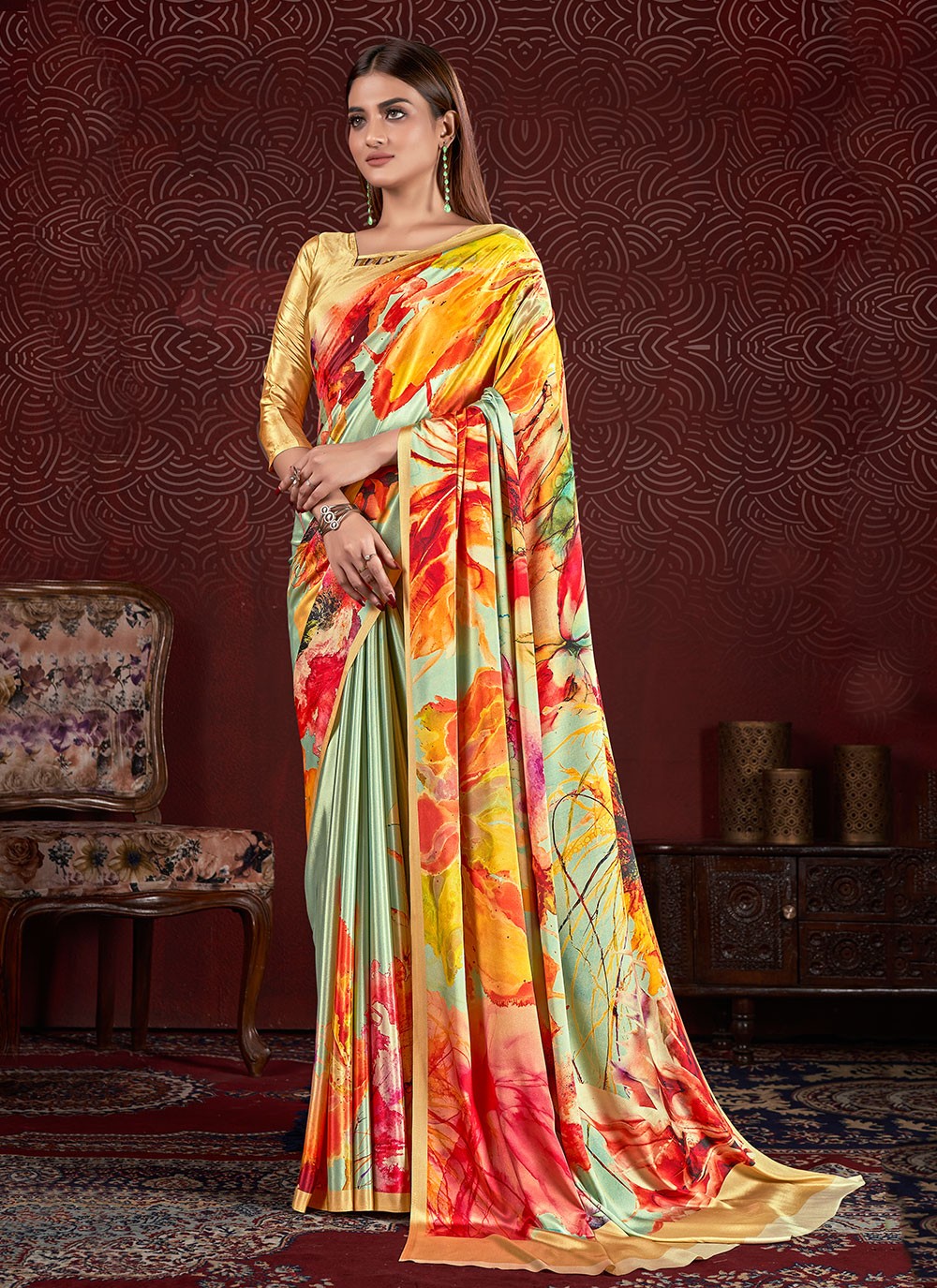 Classic Digital Print Crepe Silk Saree - S7015