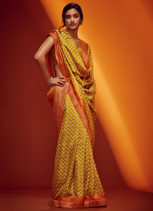 Border Work Viscose Yellow Saree S14237