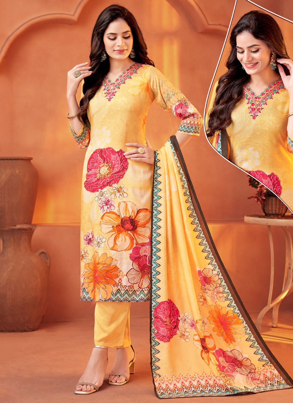 Salwar Suit Embroidered Yellow Shimmer T5140
