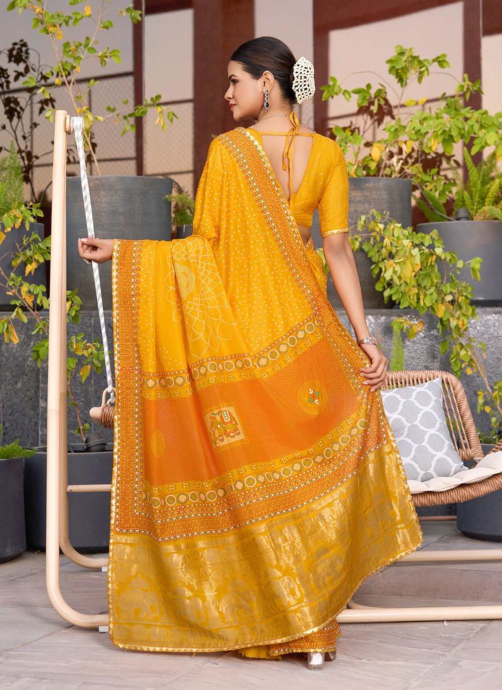 Yellow Cotton Trendy Saree Foliage Prints S15919