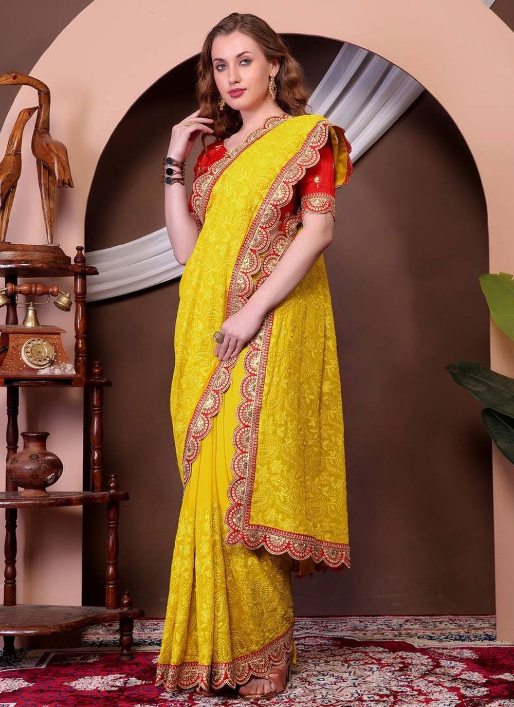 Trendy Saree Border Work Yellow Georgette S12968