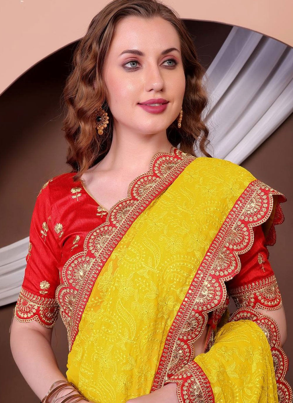 Trendy Saree Border Work Yellow Georgette S12968